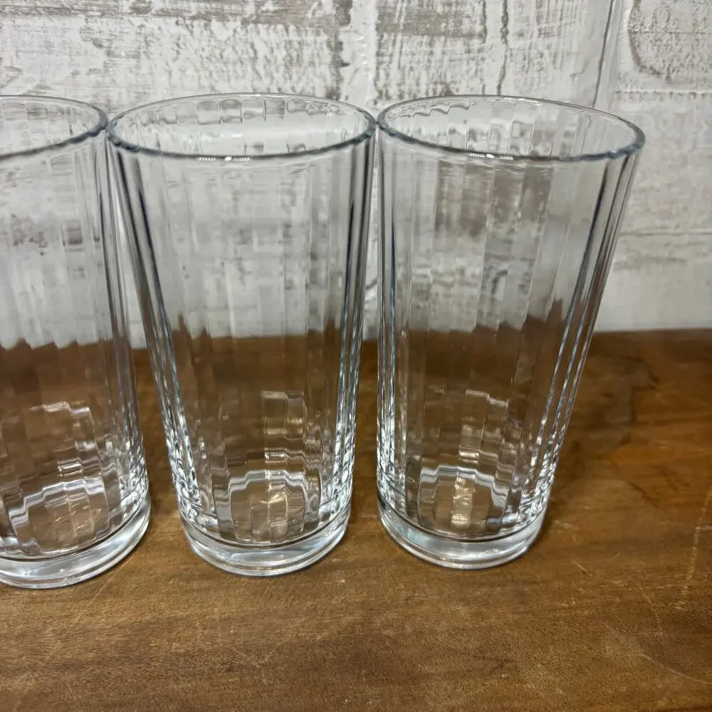 Clear Ribbed Slim Drinking Glasses Set of 4